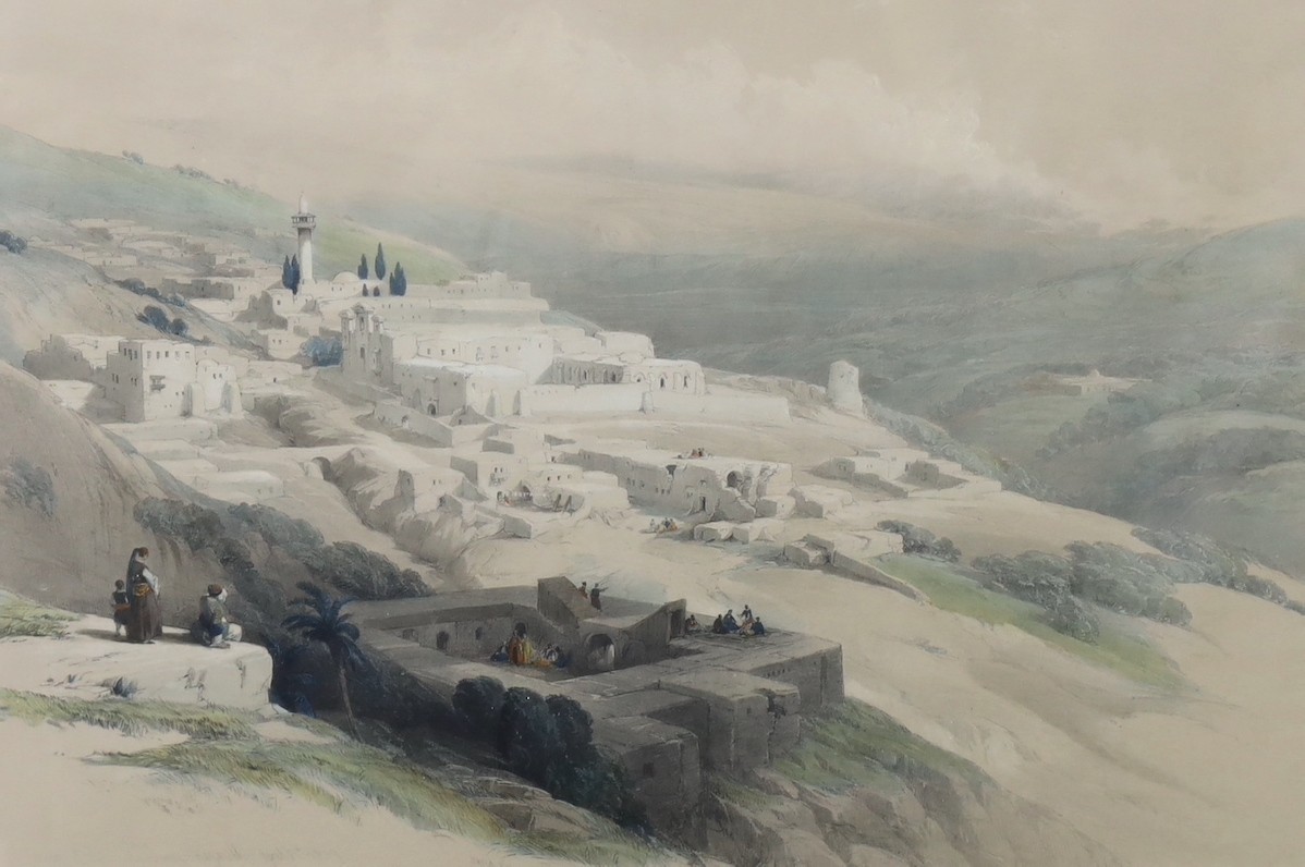 David Roberts RA (British, 1796-1864), 'The Pool of Bethesda, 'Tiberias', 'The Ravine', 'Jerusalem from the Mount of Olives', 'Engedi' and 'Convent of the Terra Santa Nazareth', six hand coloured lithographs, largest 39